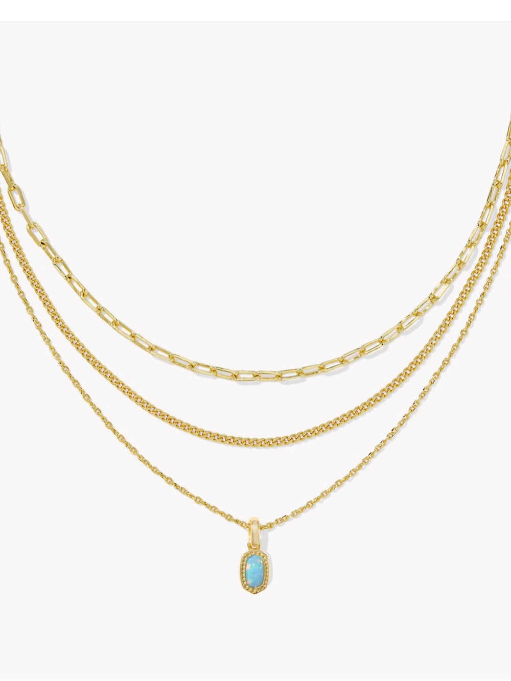 Kendra Scott Mini Elisa Gold Triple Strand Layered Necklace with Turquoise Drop